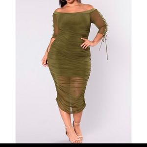 Fashion Nova Olive Green Off Shoulder Dress Sz L